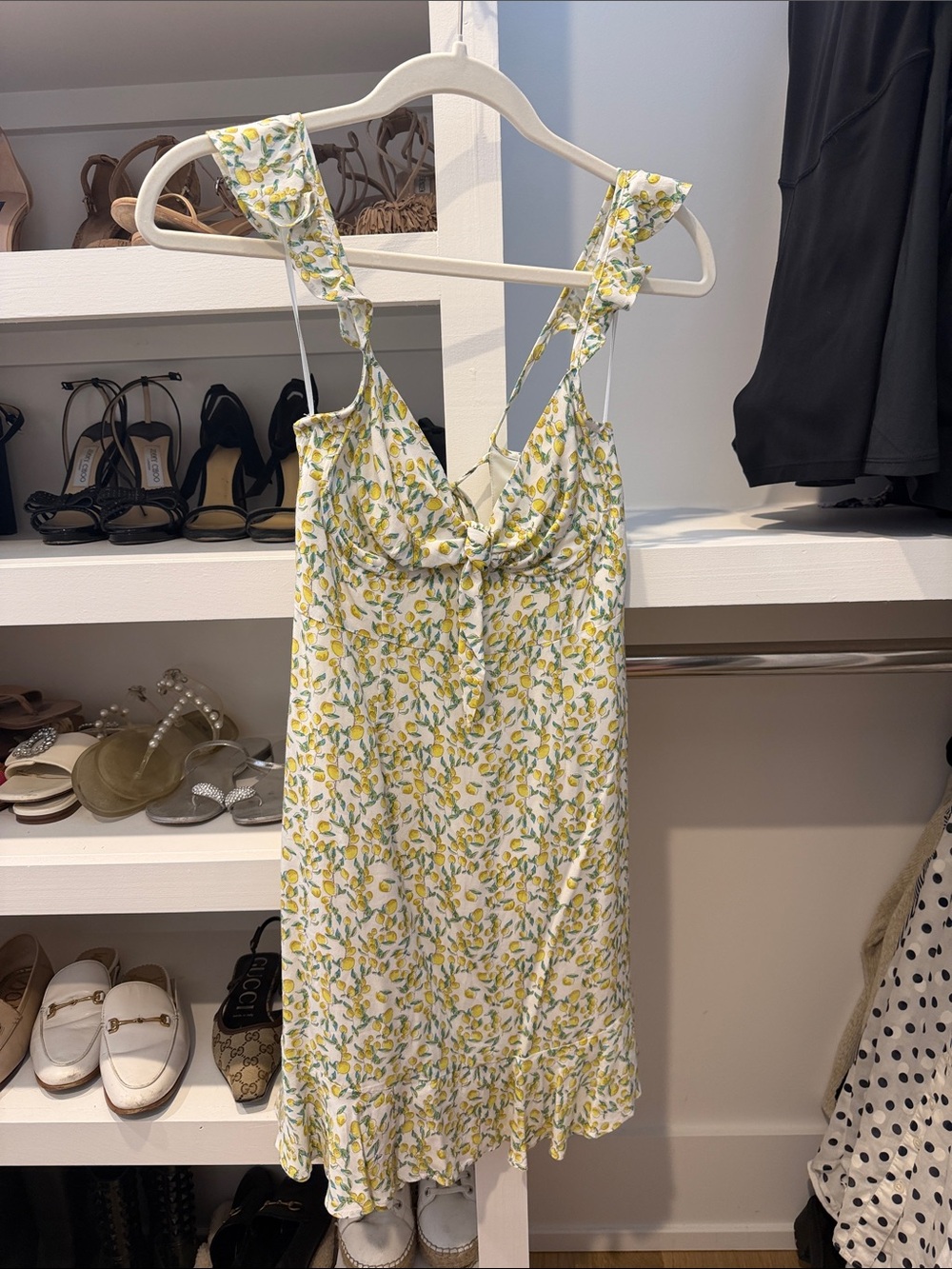Floral Lemon Print Tie-Strap Sundress - White & Yellow